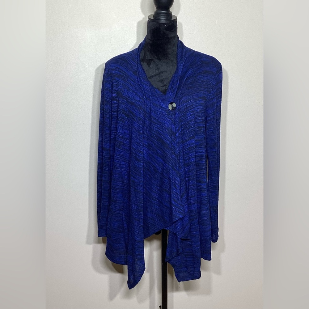 AB Studio Blue and Black Button Closure Asymmetrical Cardigan Size XL